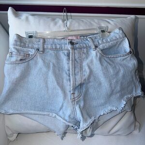 REVICE Light Wash Frayed Hem Jean Shorts